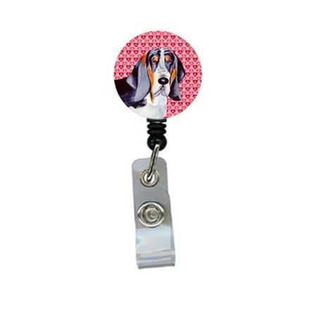 TEACHERS AID Basset Hound Valentines Love and Hearts Retractable Badge Reel or ID Holder with Clip TE54886